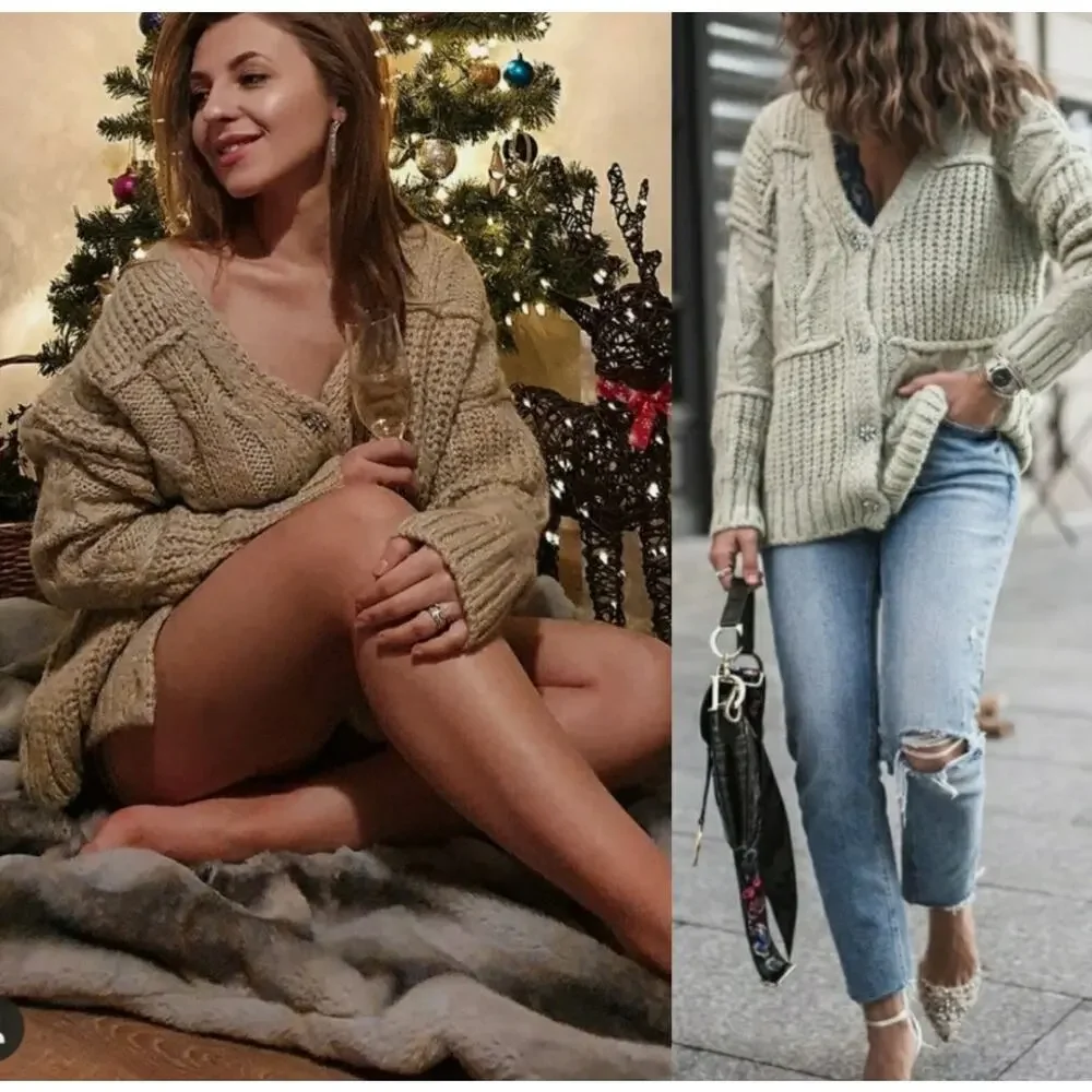 Zara Jeweled Button Chunky Knit Cardigan Blogger Favorite Sage Medium